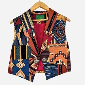 Vintage 80s 90s Wraps USA Southwestern Tapestry Vest Medium